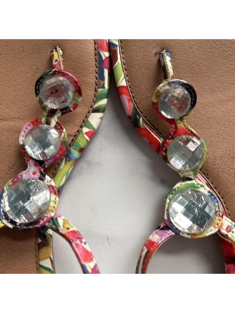 Fioni Multicolored Floral Rhinestone Thong Flat Sandals Size 7 - Picture 6 of 10